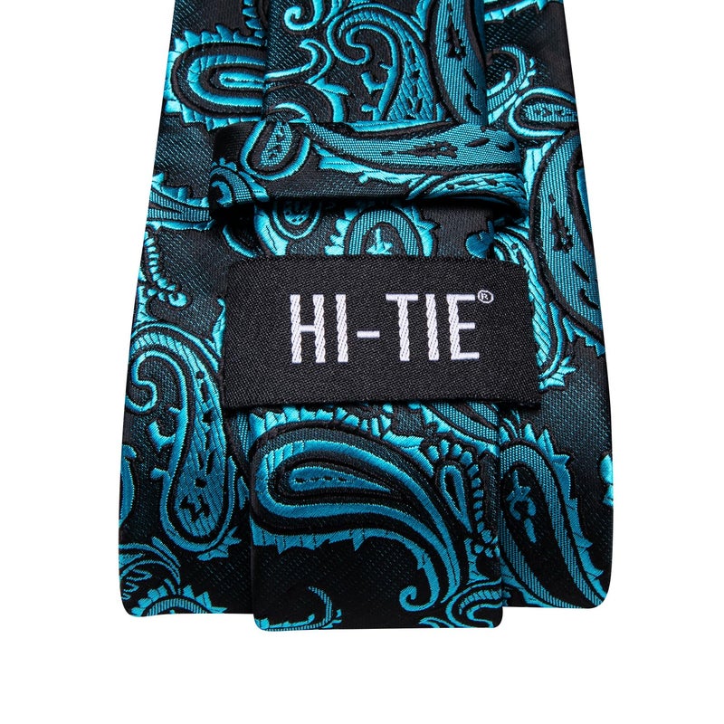 Hi-Tie Silk Paisley Ties for Men Necktie Pocket Square Cufflinks Set Foral Tie Sets Formal Business,Teal - Image 5